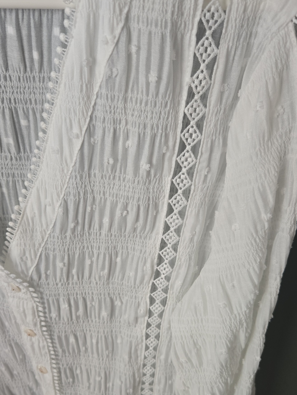 Zara White Button-Front Crochet Trim Blouse - Picture 3 of 5
